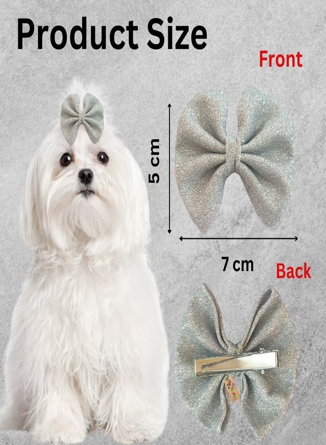 Western Era Dog Glitter Bow Hair Clip | Stylish & Sparkly Pet Accessory for Small, Medium & Large Dogs | Secure Hold | Grooming, Photoshoots, Birthdays & Occasions | Fashionable & Easy to Use (Silver) - Image 4